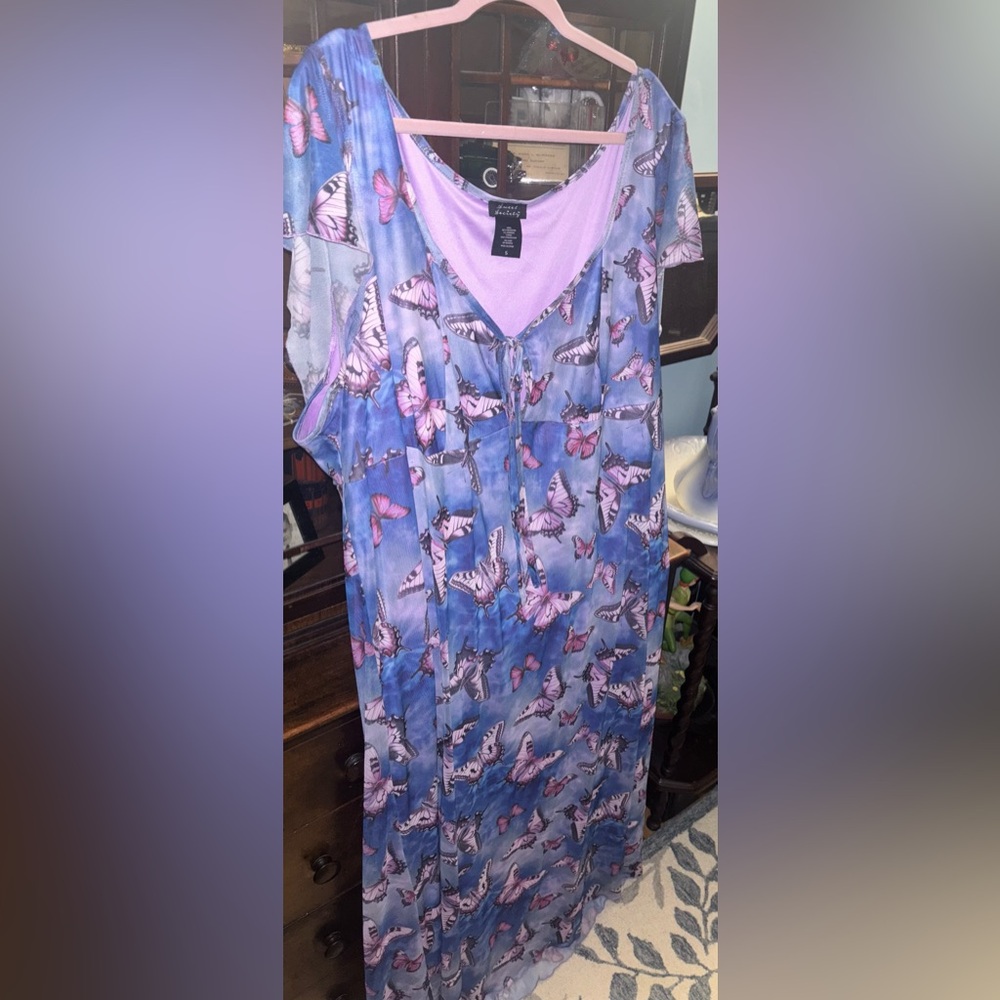Butterfly Print Short sleeve floor length Dress